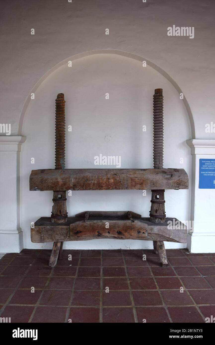 Ancienne presse de vin qui était autrefois utilisée à Mission San Diego. Banque D'Images