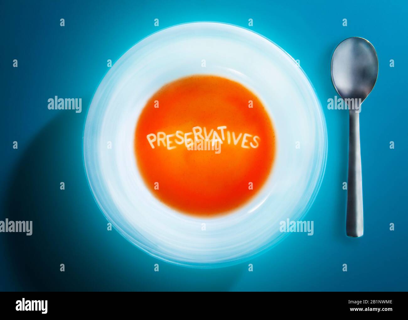 Alphabet soup PreservativesPreservatifs Banque D'Images