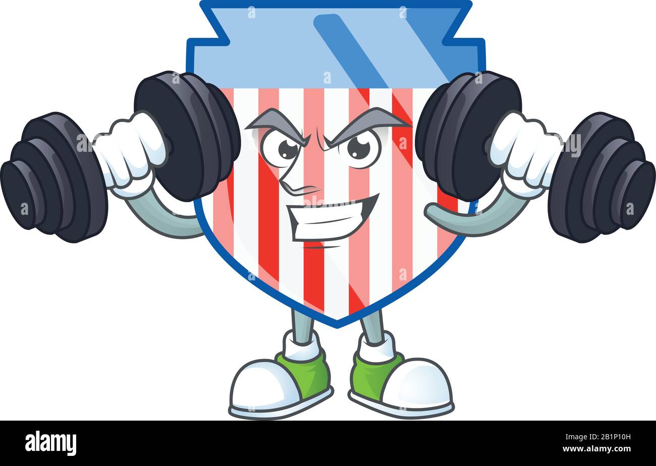 USA rayures bouclier icône mascotte sur l'exercice physique essayer des cloches Illustration de Vecteur