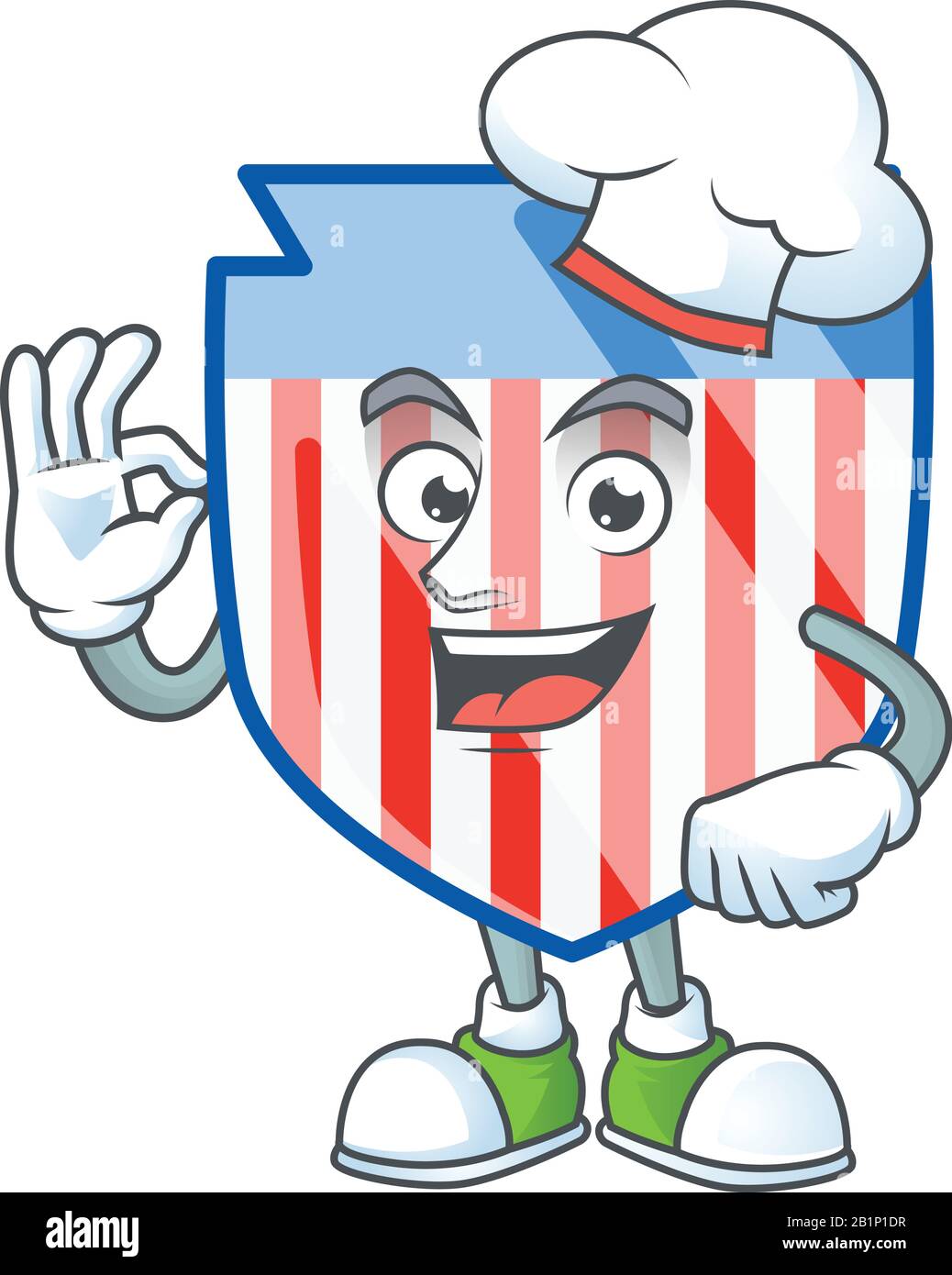 Les États-Unis arboront des rayures représentant un personnage de dessin animé dans une robe de chef et un chapeau blanc Illustration de Vecteur