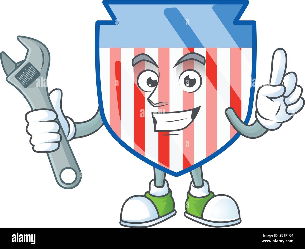 Joyeusement Mechanic USA rayures bouclier dessin de personnage de dessin animé Illustration de Vecteur