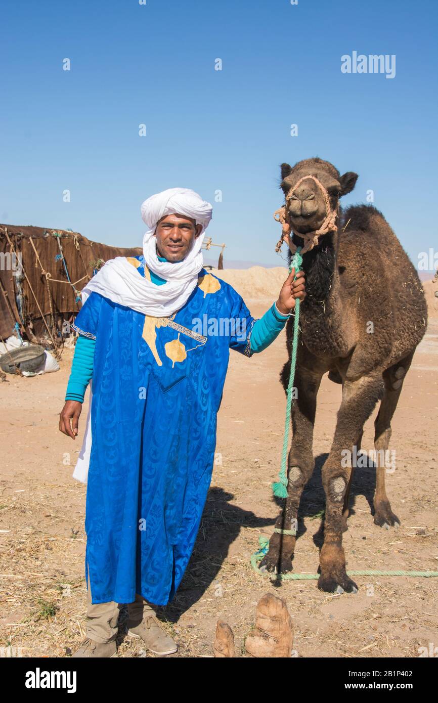 Excursion touristique dans le camp de tentés au Sahara rigueurs, promenades à dos de chameau, visites locales, coucher de soleil et lever de soleil, repas et plus encore Banque D'Images