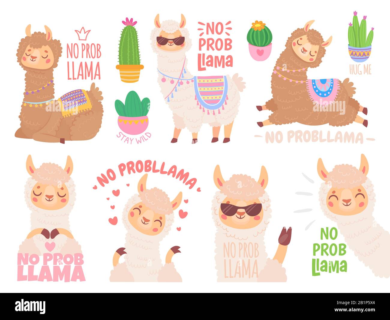 Pas De Prob Lama Les Lamas Froids N Ont Pas De Problemes Animaux Sauvages Pas De Probleme Citation Illustration Scenario Ensemble Autocollants De Lama Drole Avec Des Citations Positives Image Vectorielle Stock