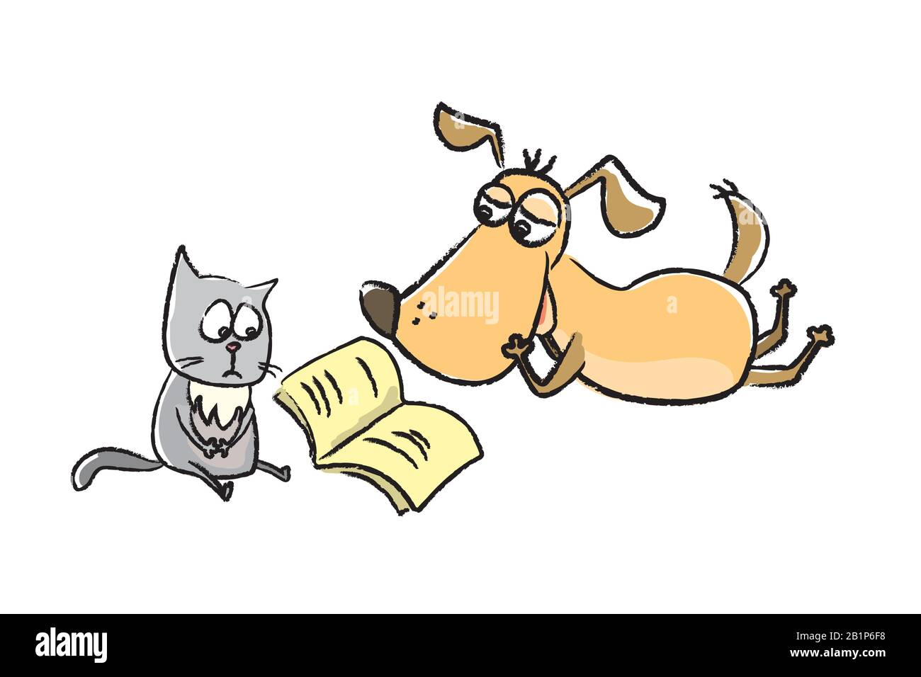 Livre De Lecture Drole Pour Chien Et Chat Dessin A La Main Isole Sur Fond Blanc Illustration Vectorielle Image Vectorielle Stock Alamy