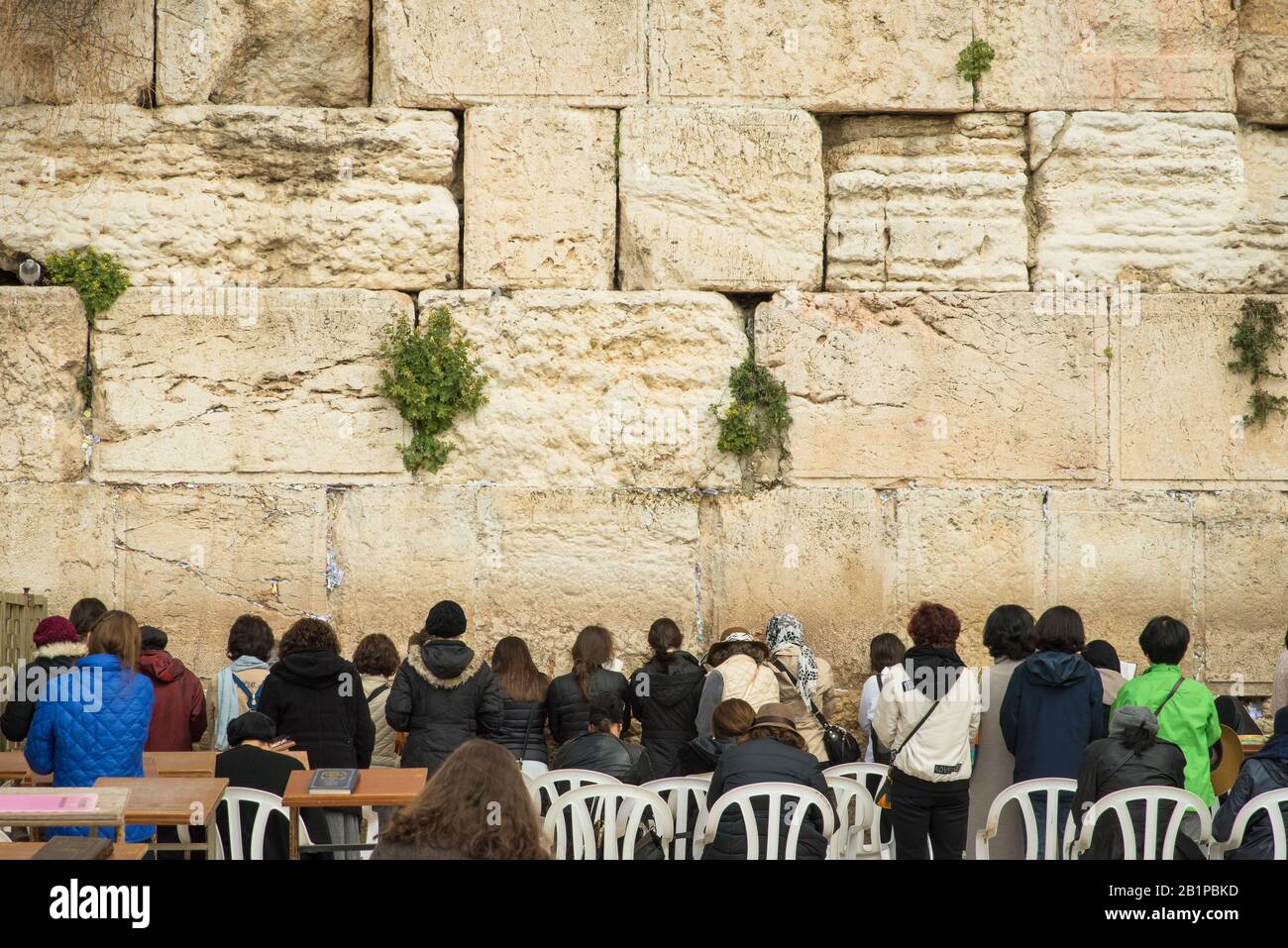 Vue d'ensemble du mur occidental dans la vieille ville de Jérusalem, Israël Banque D'Images
