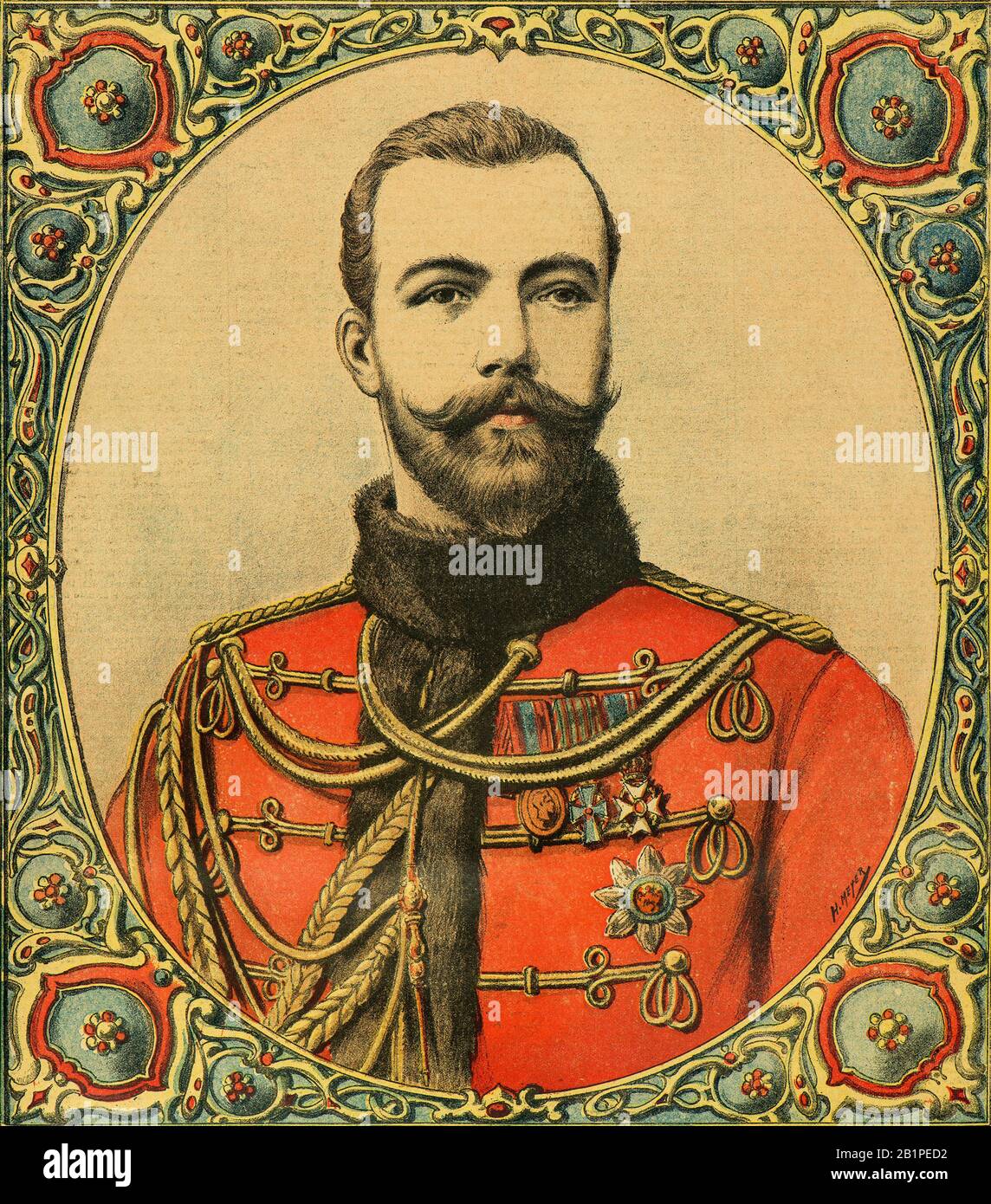 Gravure - Portrait du tsar Nicolas 2 (1894 - 1918) - Collection privée Banque D'Images