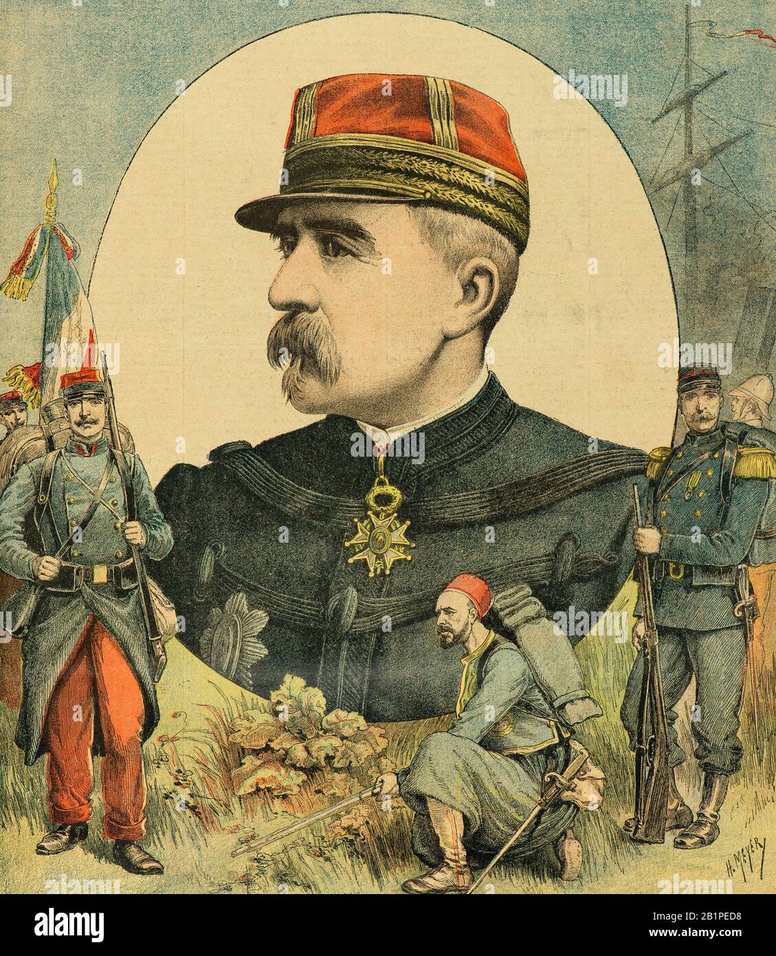 Meyer Henri ( 1841 - 1899 ) - Portrait du général Jacques Duchesne (1837 - 1918) Commandant en chef de la Force expéditionnaire de Madagascar - Collection privée Banque D'Images