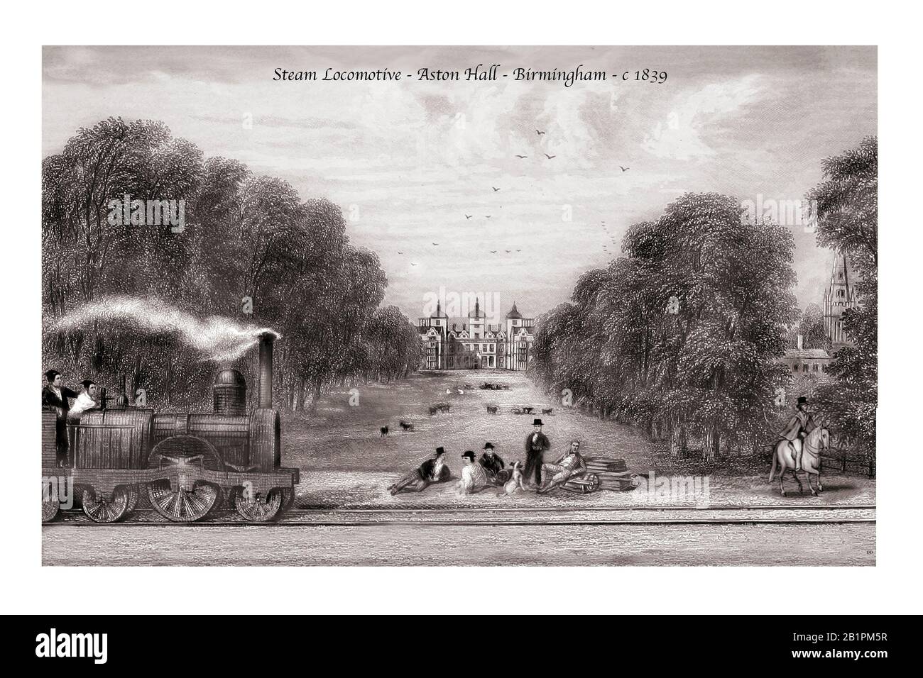 Birmingham Aston Hall Steam Locomotive c1839 Conception Originale basée sur une gravure du XIXe siècle Banque D'Images