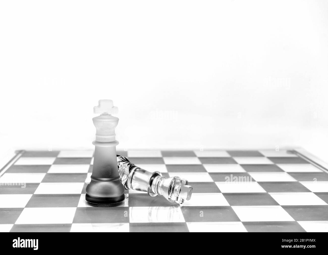 Deux pièces d'échecs King sur un plateau en mono Banque D'Images