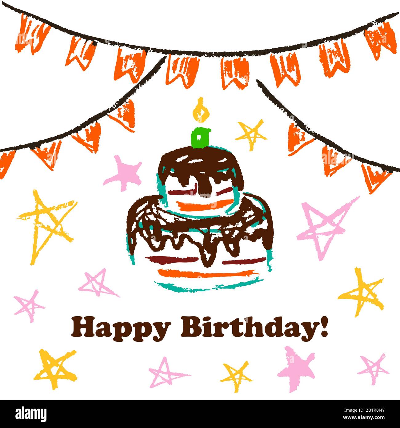 Dessins Pour Enfants Carte De Vœux Prospectus Banniere Joyeux Anniversaire A Gateau Drapeaux Etoiles Image Vectorielle Stock Alamy