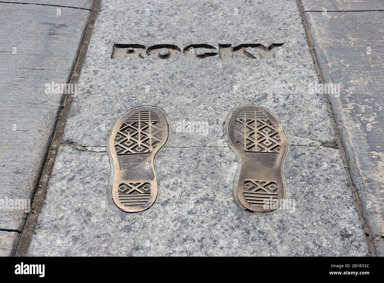 Philadelphie, USA - 12 juin 2013 : Mesures rocheux monument à Philadelphie. Le monument commémore le célèbre film Rocky de 1976. Banque D'Images