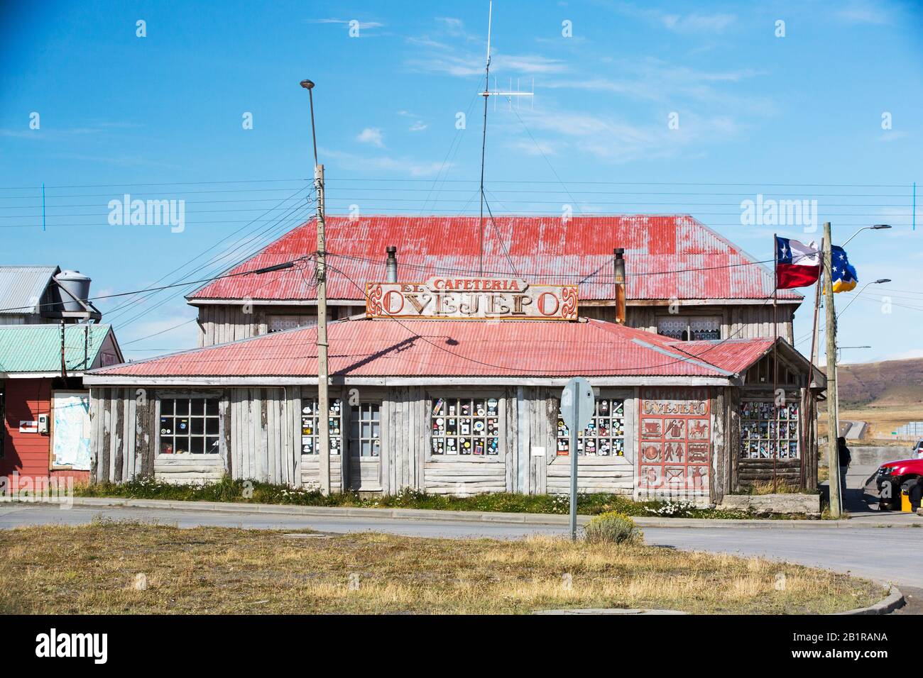 Le village de Cerro Castillo à la périphérie du parc national de Torres del Paine, Patagonia, Chili. Banque D'Images