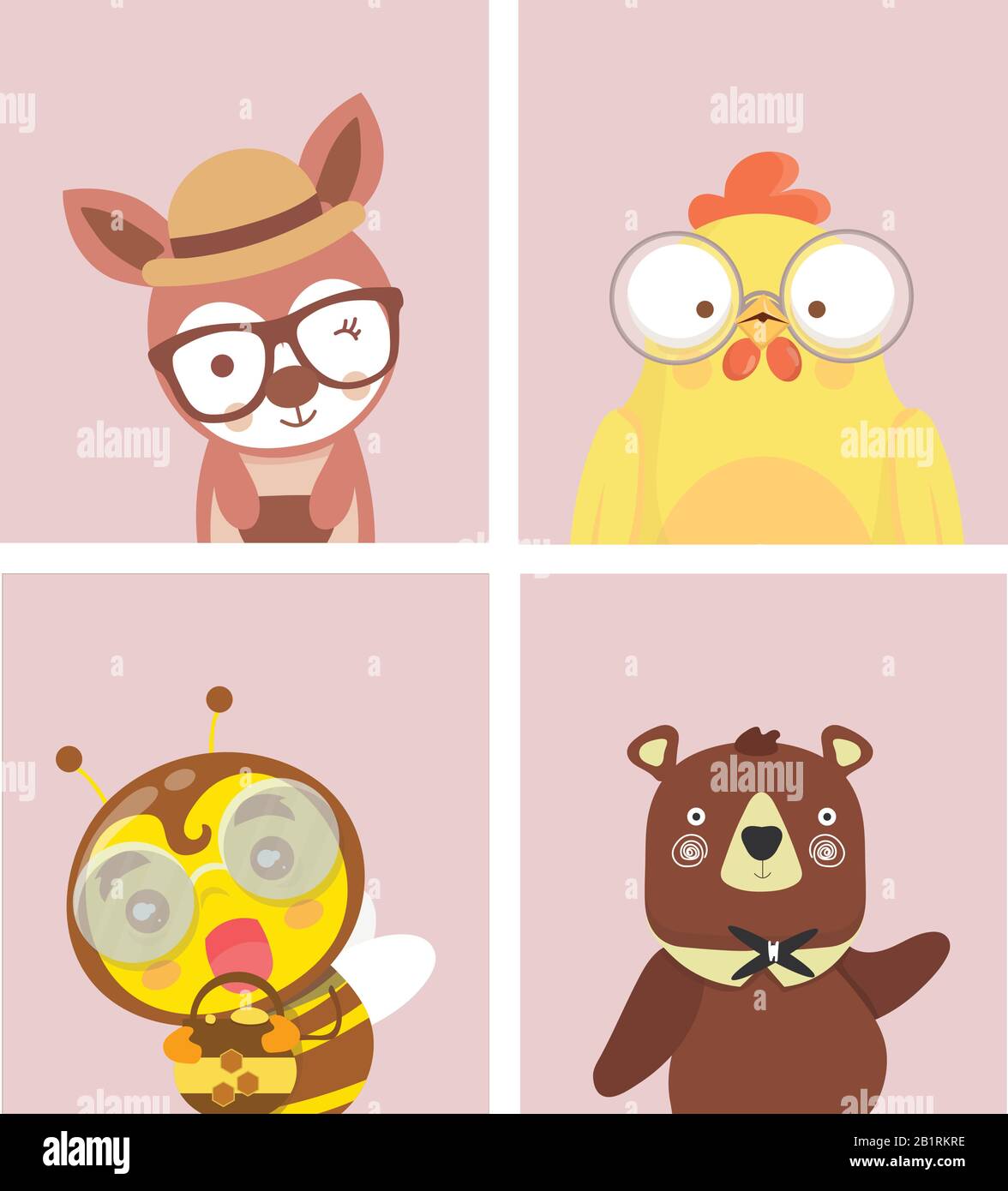 Des Affiches Mignons Avec Des Animaux De Style Dessin Anime Image Vectorielle Stock Alamy