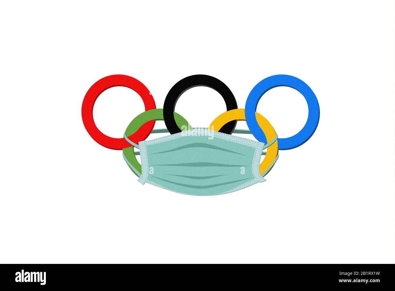 Logo des Jeux Olympiques au Japon et masque facial médical pour la protection contre le risque De Pneumonie. Pays en quarantaine. Banque D'Images