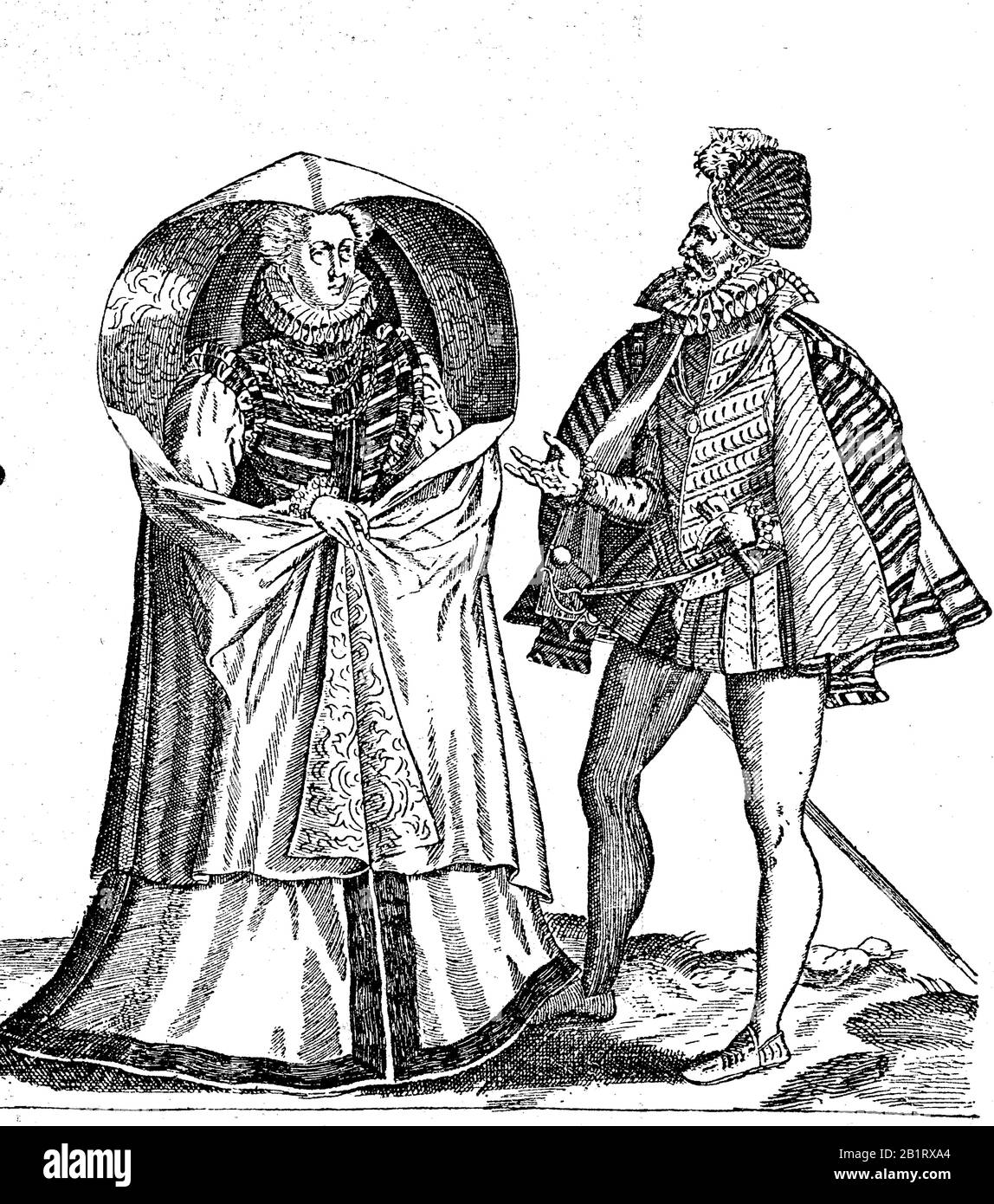 Noblémen en costume national, Pays-Bas, XVIe siècle / Edelleute en vaterländischer Tracht, Niederlande, 16. Jahrhundert, Historisch, Digital amélioration de la reproduction d'un original du XIXe siècle / digitale Reproduktion einer Originalvorlage aus dem 19. Jahrhundert Banque D'Images