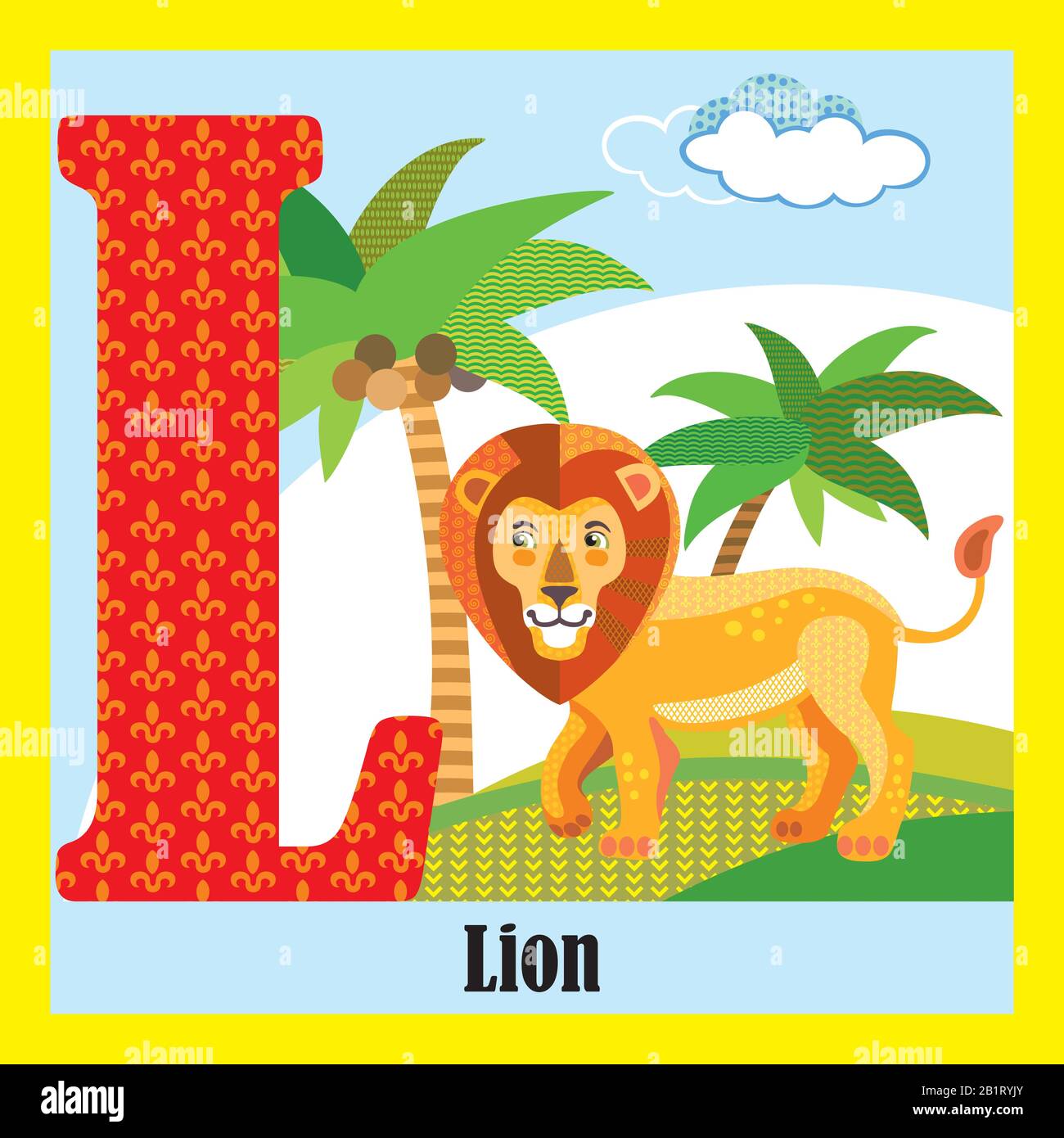 Dessins animés vectoriels cartes de l'alphabet animal, lettre L. Dessins Animés Colorés illustration de la lettre L et du lion vecteur de caractère. Zoo aux couleurs vives Illustration de Vecteur