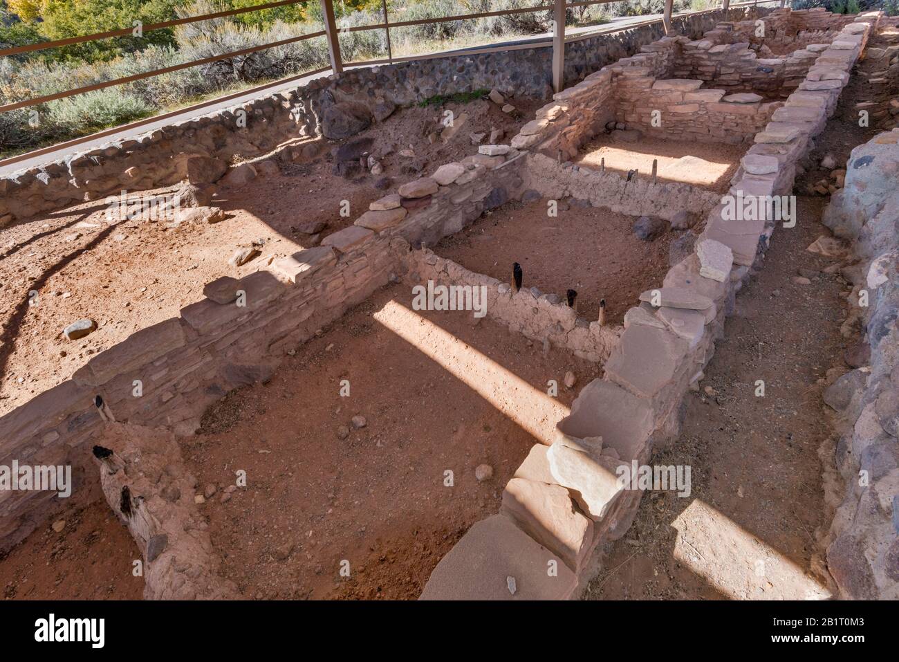 Site de Coombs, ruines excavées de l'ancien village de Puebloan (Anasazi) au musée Anasazi State Park Museum à Boulder, Utah, États-Unis Banque D'Images