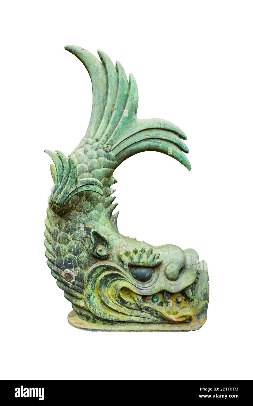 Sculpture en pierre de poisson mythique japonaise, palais impérial, tokyo, japon Banque D'Images