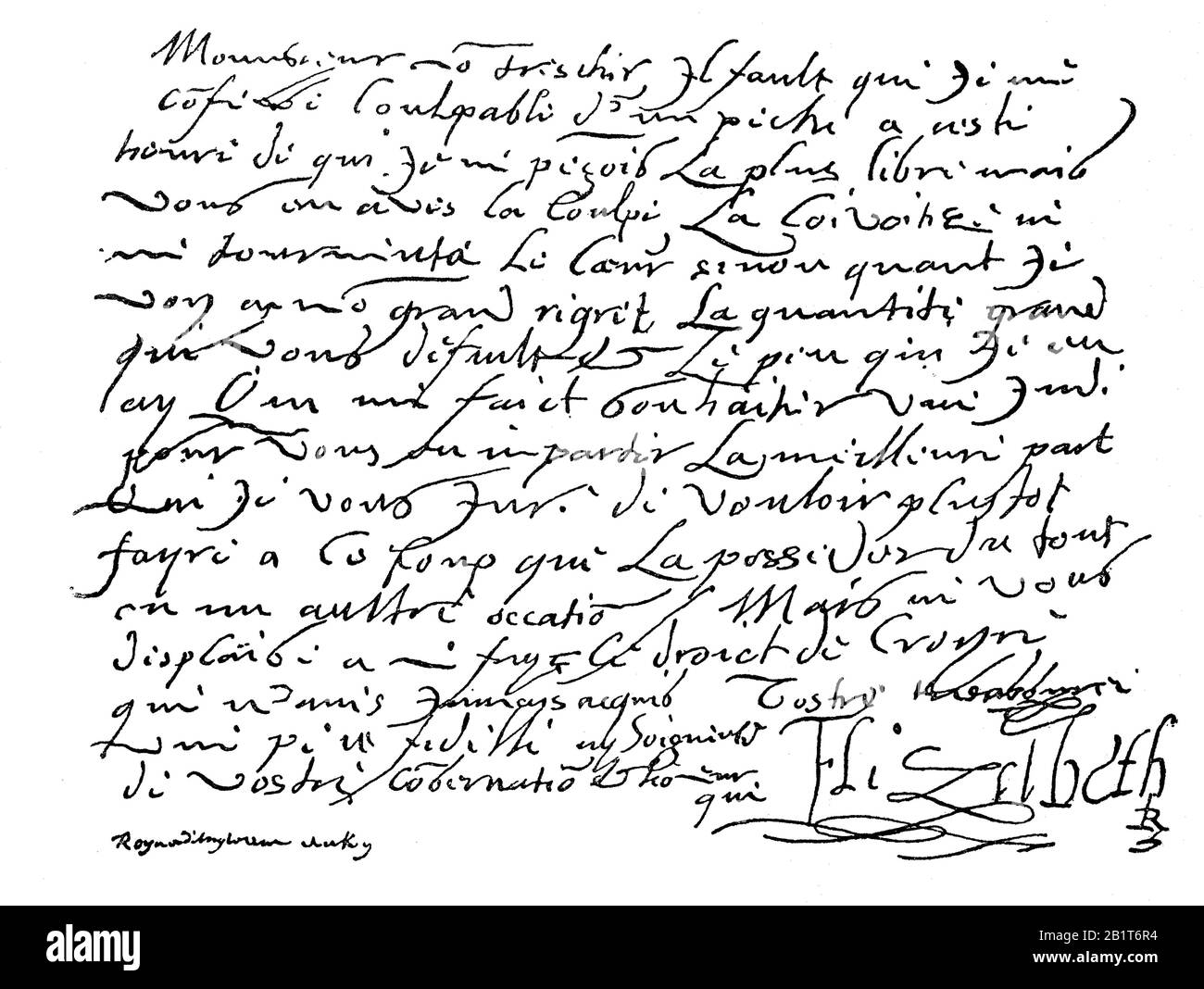 Lettre de la reine Elizabeth d'Angleterre à Henry IV / Brief von Königin Elisabeth von England an Heinrich IV., Historisch, digital amélioration de la reproduction d'un original du XIXe siècle / digitale Reproduktion einer Originallage voraus dem 19. Jahrhundert Banque D'Images