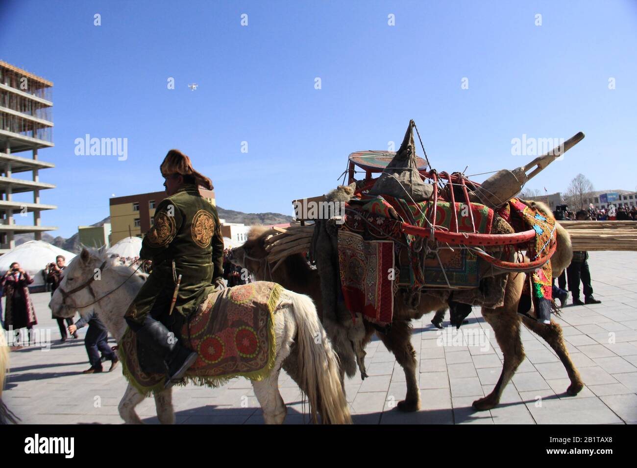 Fête de Nauryz dans la province de Bayan Ulgii en Mongolie occidentale. Le festival traditionnel des nomades kazakh Banque D'Images