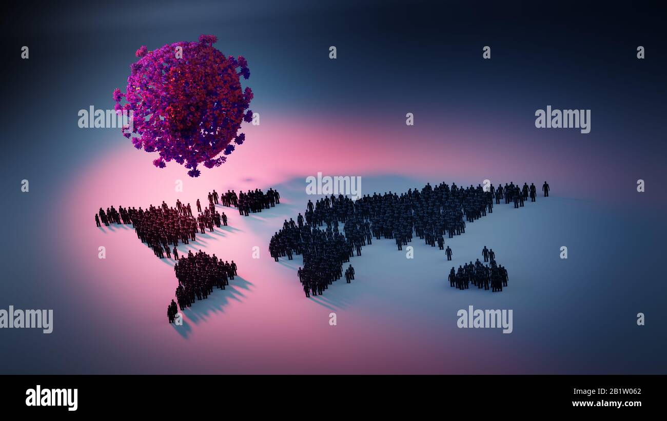 Menace pandémique mondiale - illustration du virus de la corona tridimensionnelle Banque D'Images