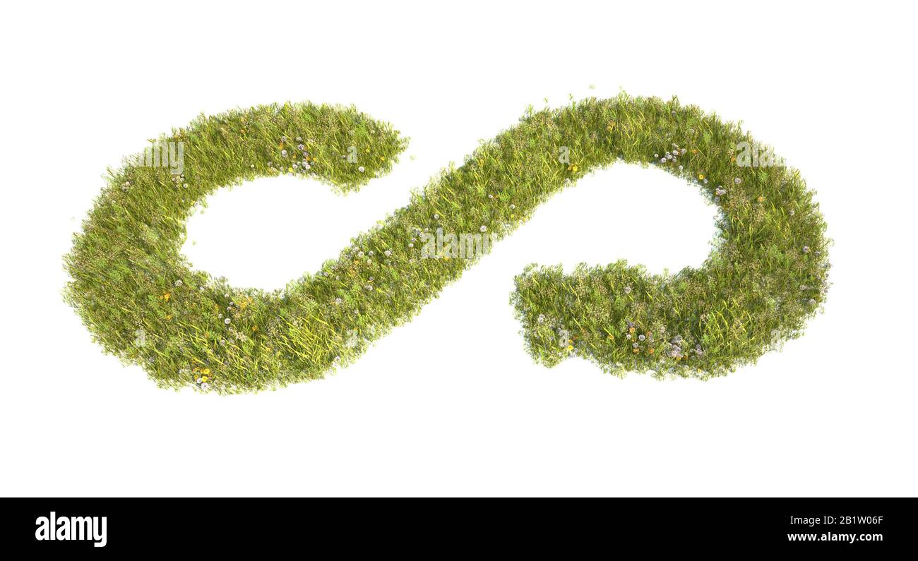 Symbole Infinity and Recycling Grass Field - illustration 3D Banque D'Images