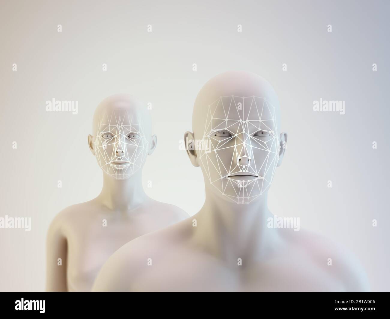 Logiciel de reconnaissance faciale avec intelligence aritificielle - illustration tridimensionnelle Banque D'Images