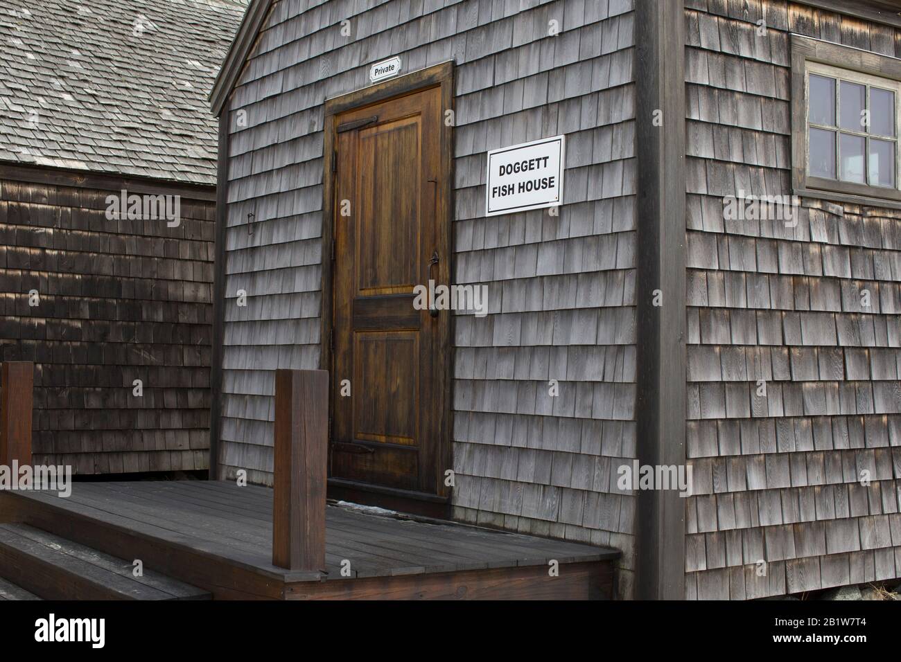 Doggett Fish House a été reconstruit alors que l'original est tombé en déréparations il y a des années. Ces vieilles maisons de poissons ont été utilisées par les pêcheurs il y a des années pour stocker le Banque D'Images
