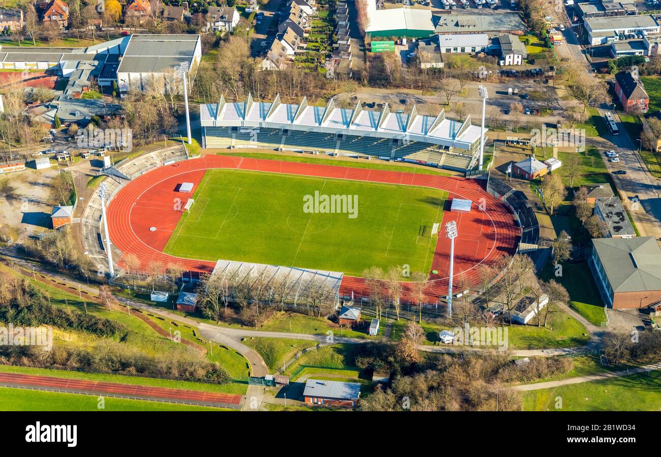 , Photographie aérienne, Lohrheidestadil, Leithe, Bochum, Ruhr, Rhénanie-du-Nord-Westphalie, Allemagne, DE, Europe, terrain de football, stade de football, pied Banque D'Images