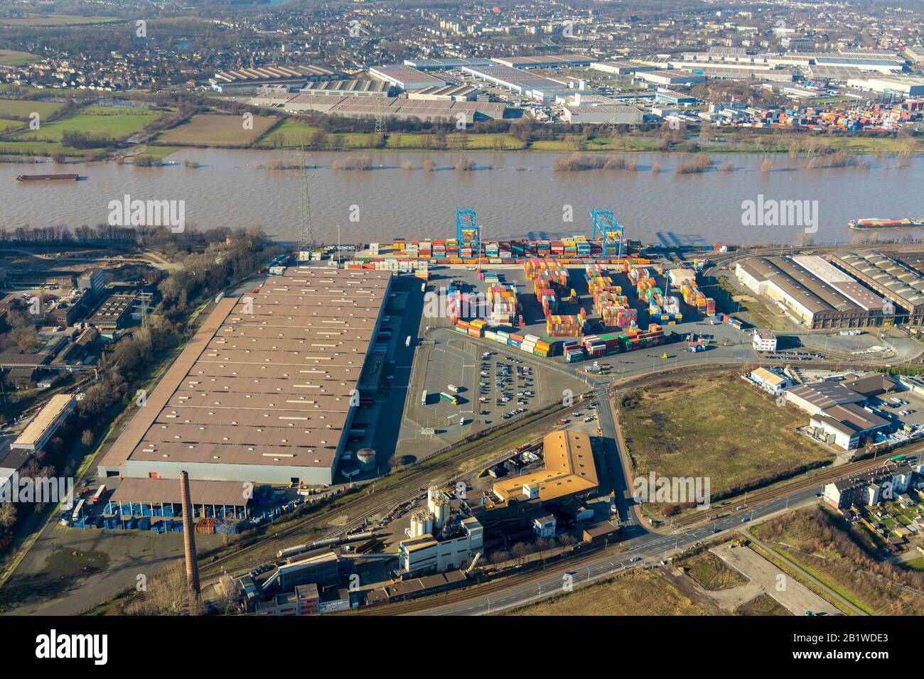 Photographie aérienne, Logport II, entrepôts logistiques Schnelleke, RRT Rhein-Ruhr terminal Company pour manutention des conteneurs et des marchandises mbH, Rhin, Duis Banque D'Images