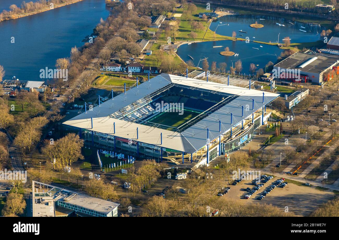 Photo aérienne, stade de football Schauinsland-Reisen-Arena, MSV Duisburg Arena, parc sportif Duisburg, Duisburg, Ruhr, Rhénanie-du-Nord-Westphalie, Germa Banque D'Images