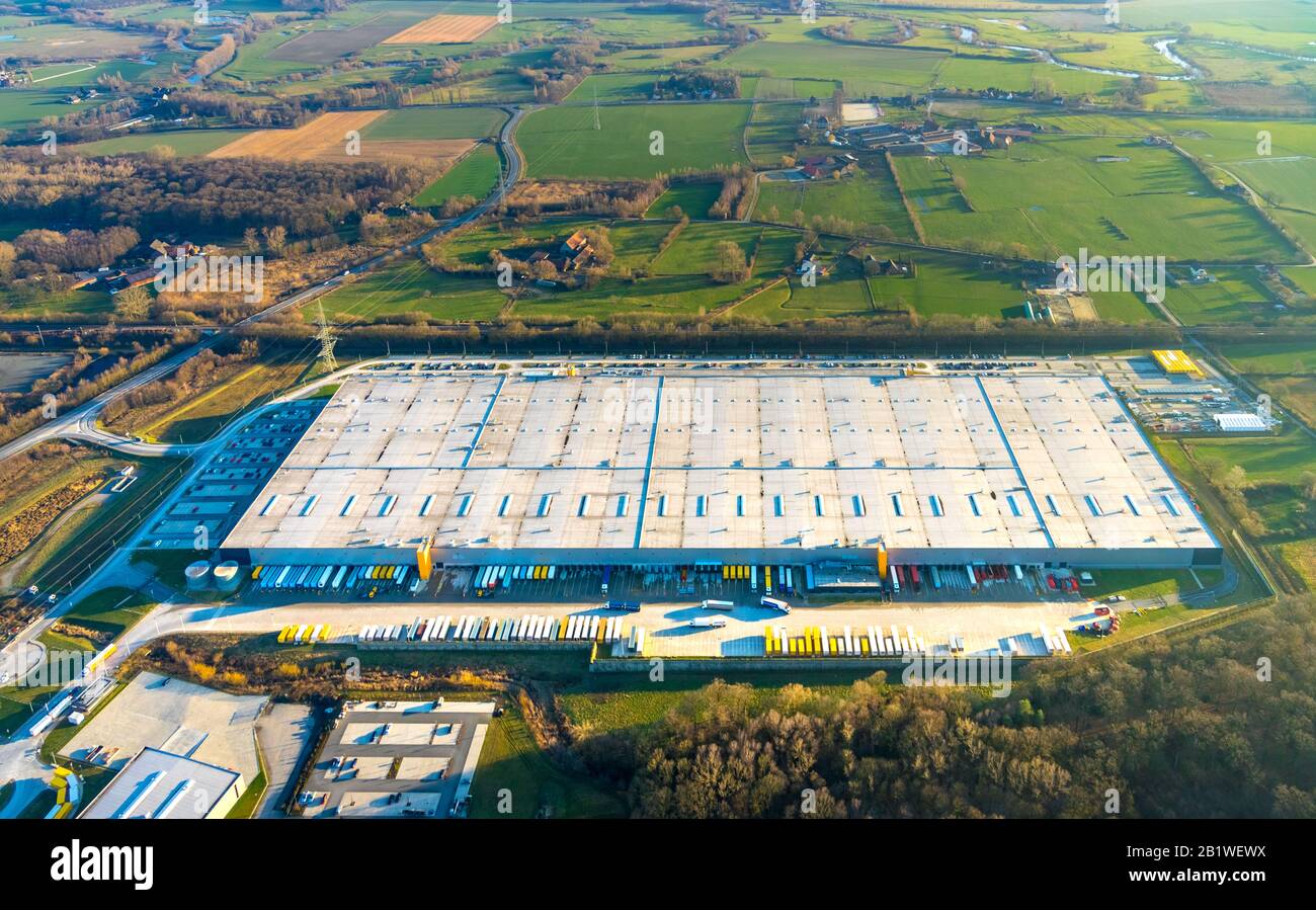 Photo aérienne, zone industrielle à Lenklar, Im Gewerbegebiet Wahrbrink-West, Euroroll GmbH , nouvelle usine de production, Amazon, Thermo Sensor, Rollex Förd Banque D'Images