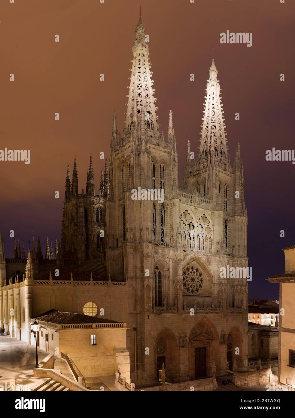 Cathédrale de Burgos. Vue sur la nuit. Castilla Y Leon, Espagne Banque D'Images