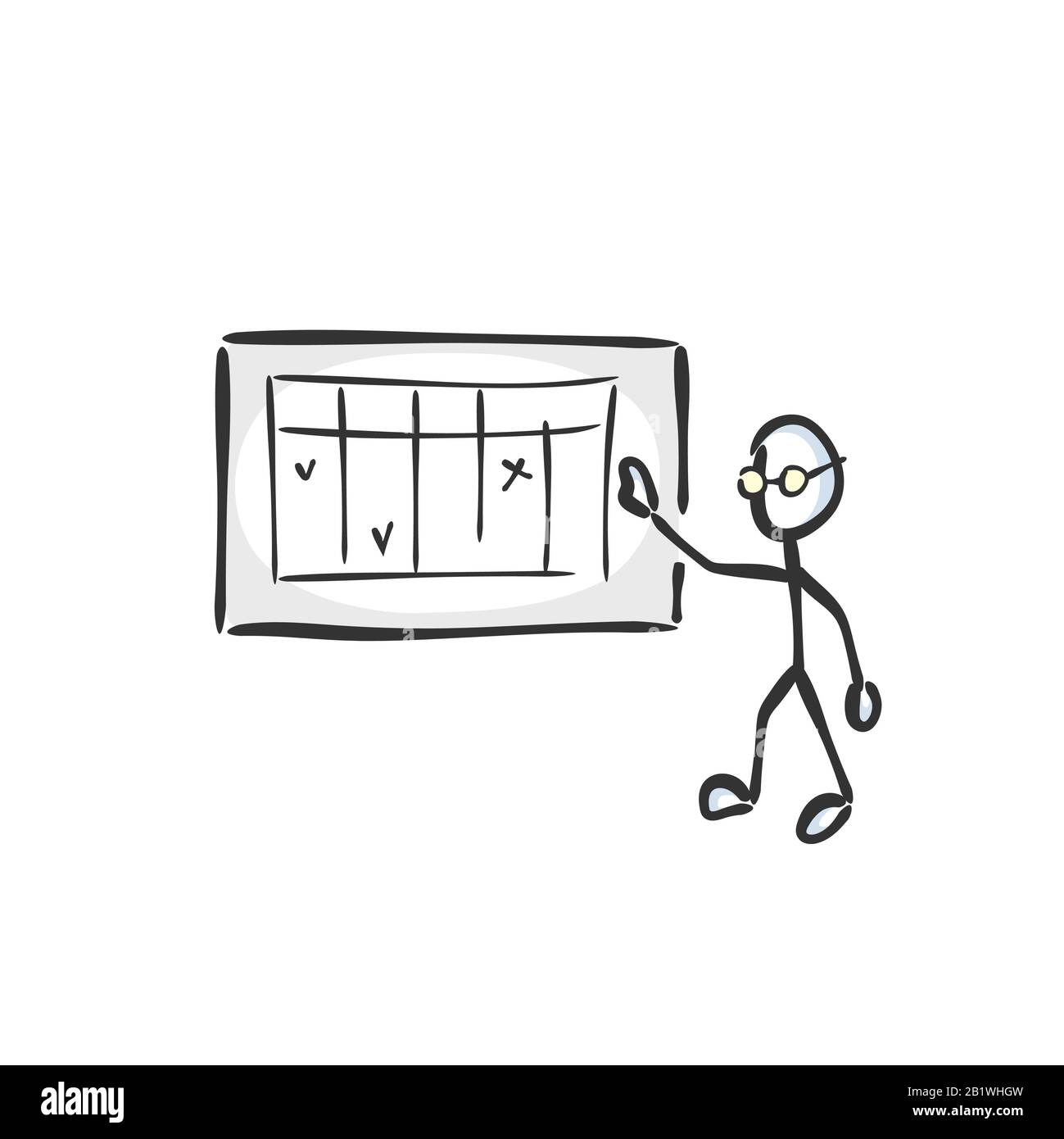 Présentation du projet. Réunion d'affaires. Table d'analyse. Travail de bureau. Tiré à la main. Dessin animé stickman. Esquisse Doodle, illustration graphique vectorielle Illustration de Vecteur