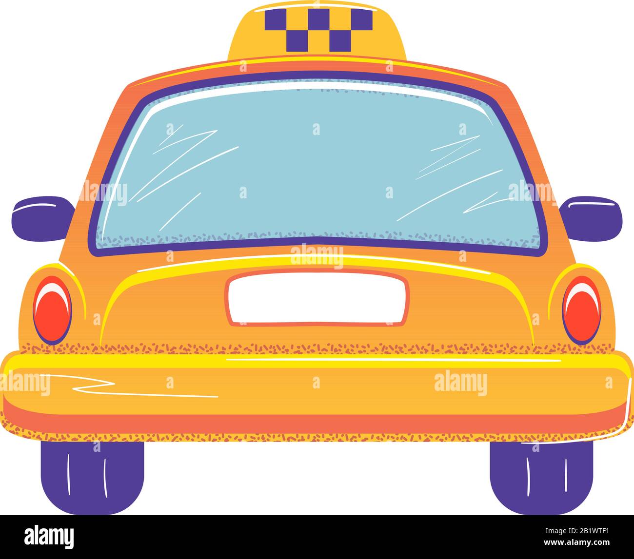 Modèle de bannière plate vue arrière cabine taxi sur fond blanc. Espace vide pour le numéro. Illustration vectorielle auto jaune. Panneau de service de transport isolé. Concept de vision arrière. Illustration de Vecteur