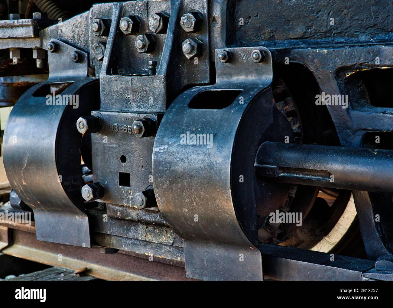 Entraînement latéral sur une locomotive à vapeur Shay n° 10, détail, construite par les travaux de la locomotive Lima . Lima Ohio États-Unis Banque D'Images