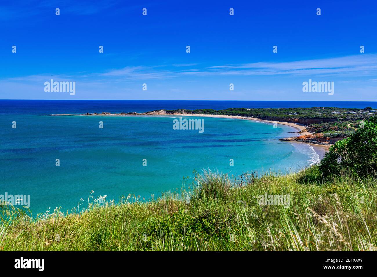 Vue panoramique sur la côte victorienne le long de la Great Ocean Road en Australie. Banque D'Images