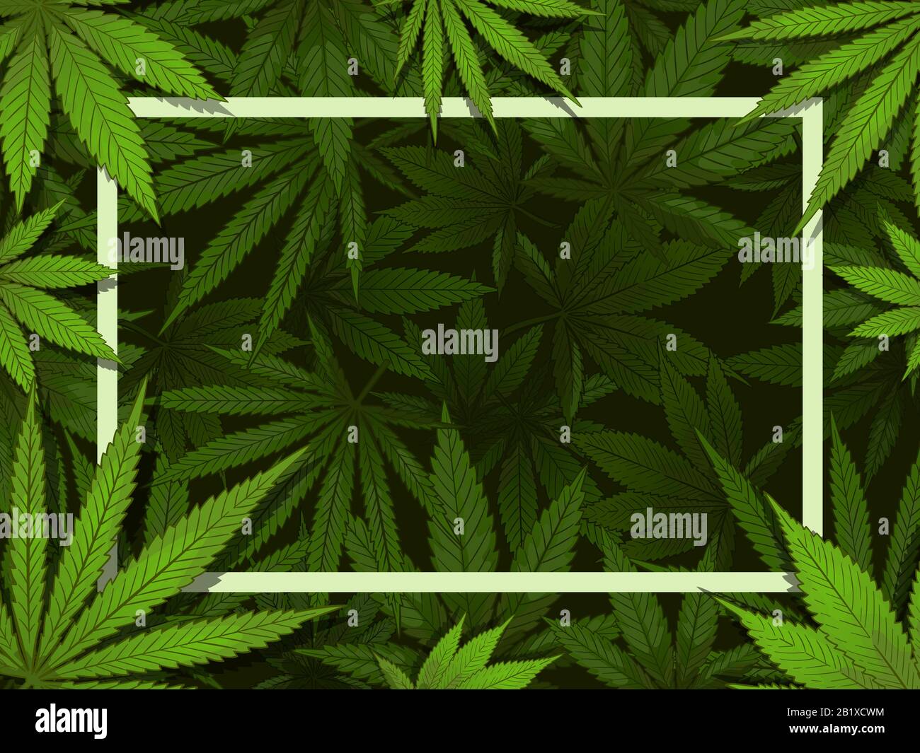 Cadre vert de chanvre. Bordure à la feuille de marijuana, drogues médicales et décoration de cannabis illustration vectorielle contexte Illustration de Vecteur