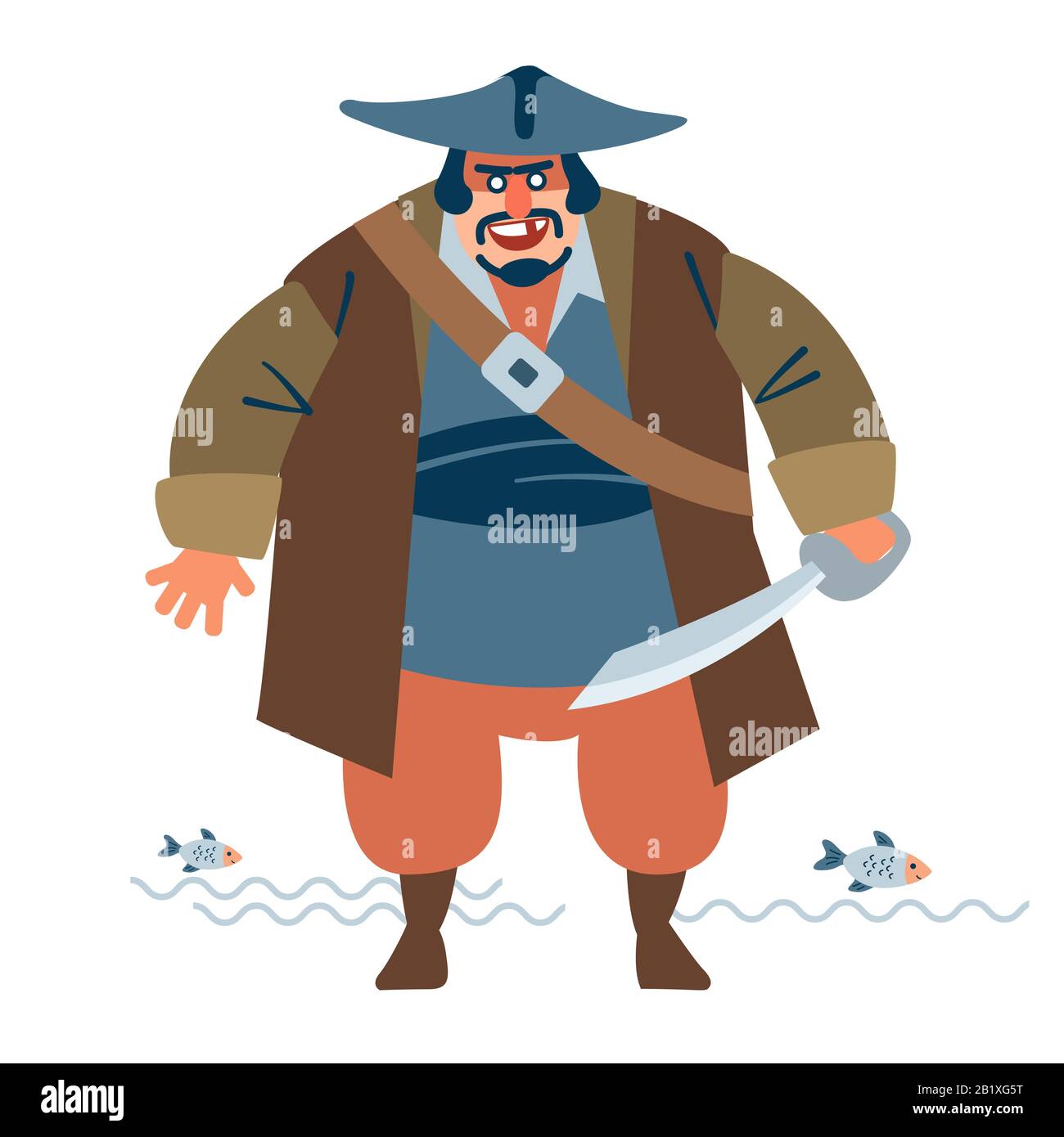 Grand homme vêtu d'un costume de pirate lors d'une fête de carnaval, mascarade dessin vectoriel Illustration sur fond blanc. Illustration de Vecteur