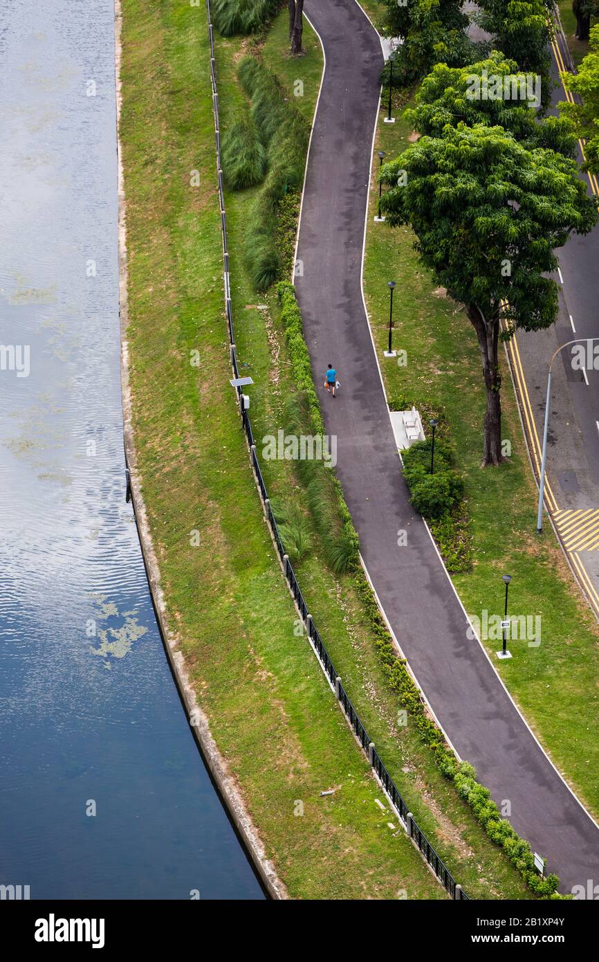 Vue aérienne du parc dans la zone urbaine de Singapour. Banque D'Images