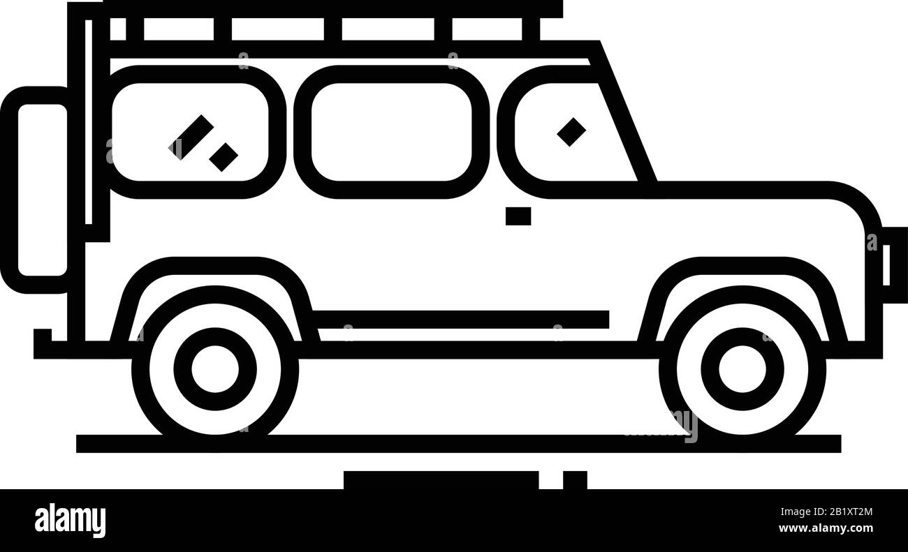 Icône de ligne de conduite Jeep, panneau concept, illustration vectorielle, symbole linéaire. Illustration de Vecteur