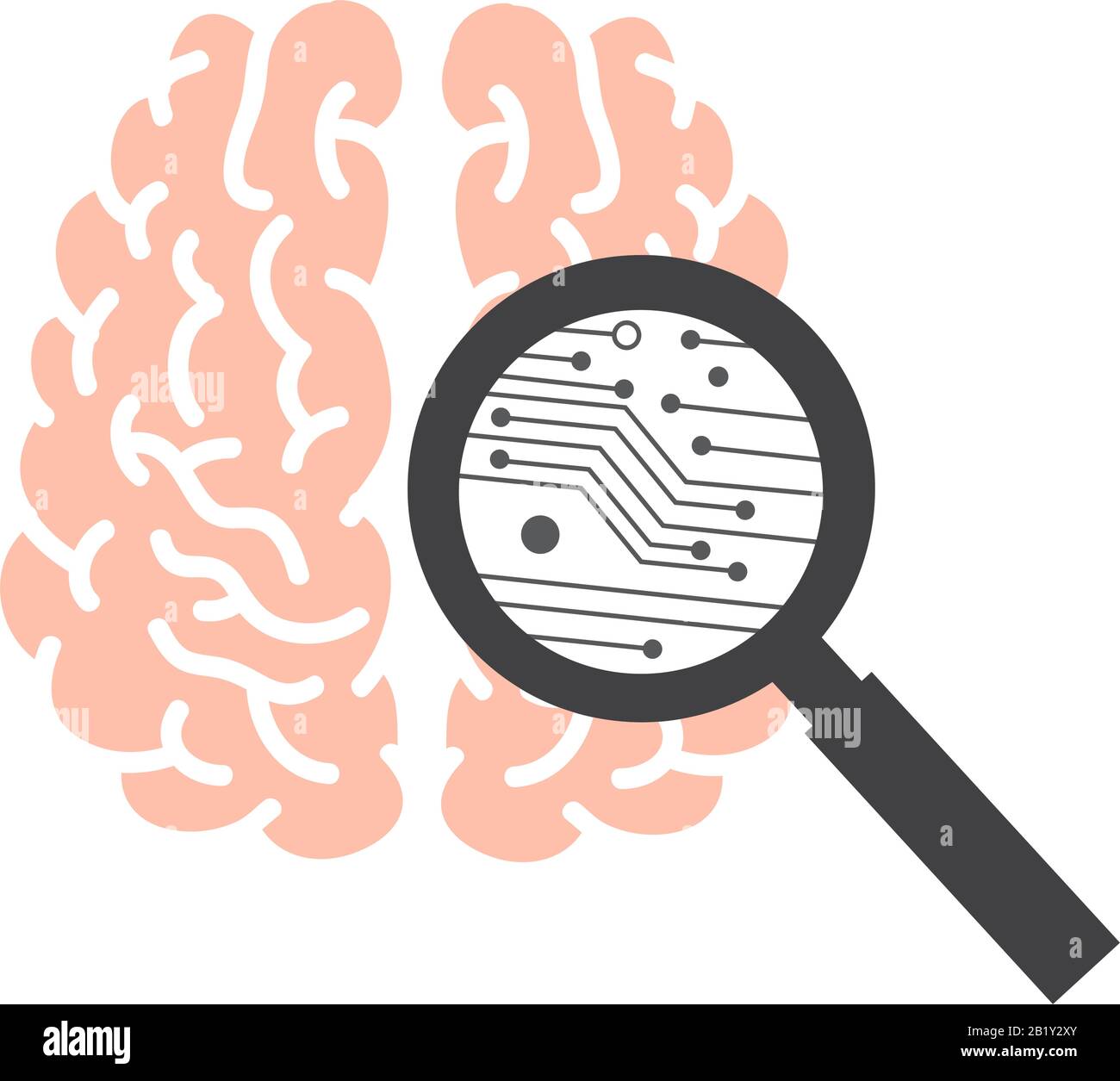 cerveau, circuit imprimé et loupe. illustration vectorielle Illustration de Vecteur