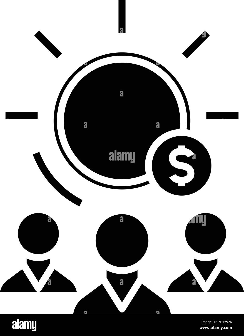 Icône noire profit société, illustration concept, symbole plat vectoriel, signe glyphe. Illustration de Vecteur