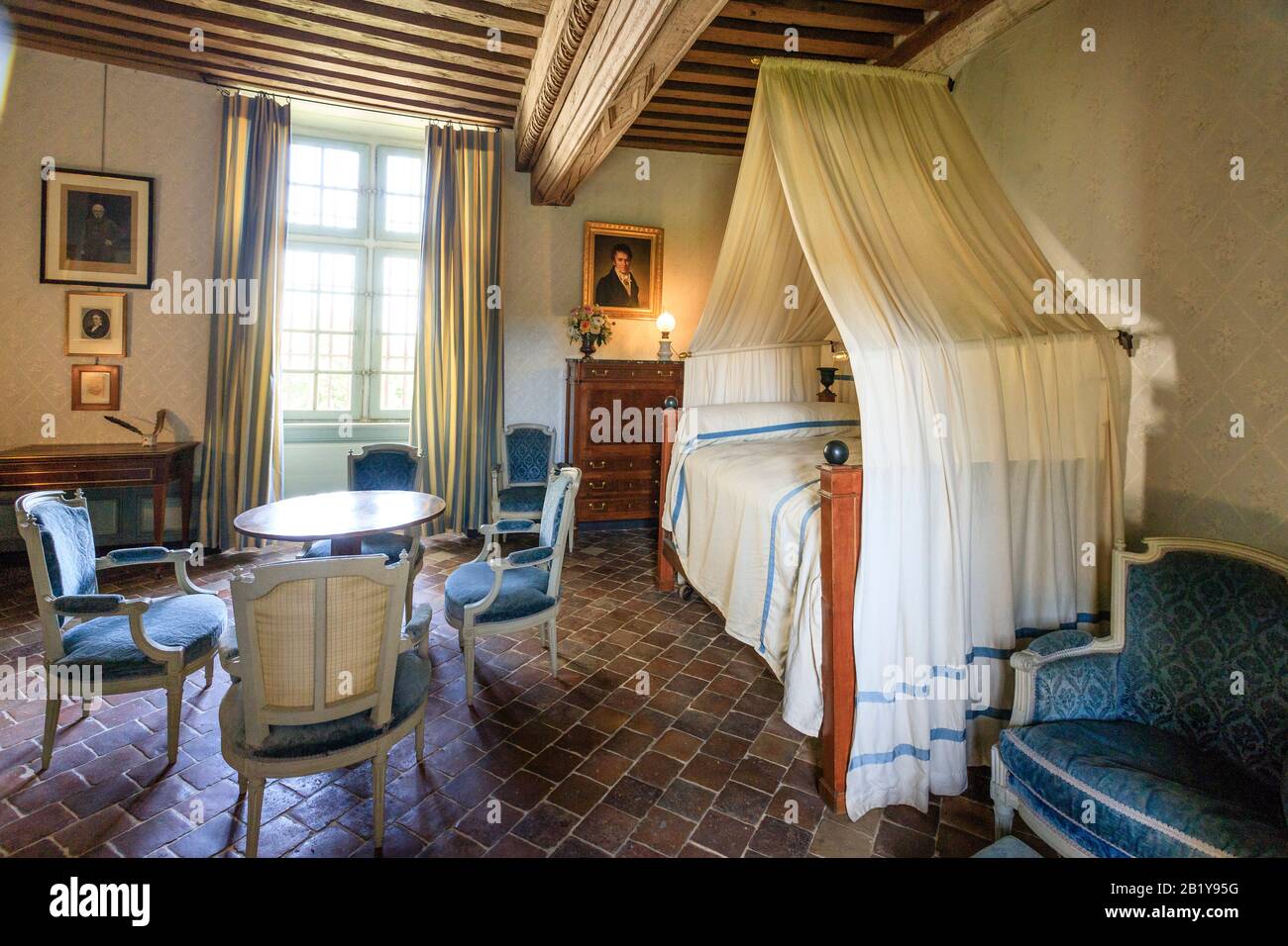 France, Loir et Cher, Talcy, Château de Talcy, chambre // France, Loir-et-Cher (41), Talcy, château de Talcy, les appartements Banque D'Images