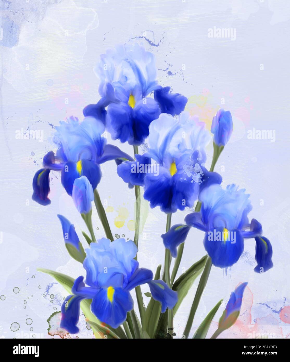 Collection de fleurs de printemps et d'été – iris bleu dans un style de peinture numérique Banque D'Images
