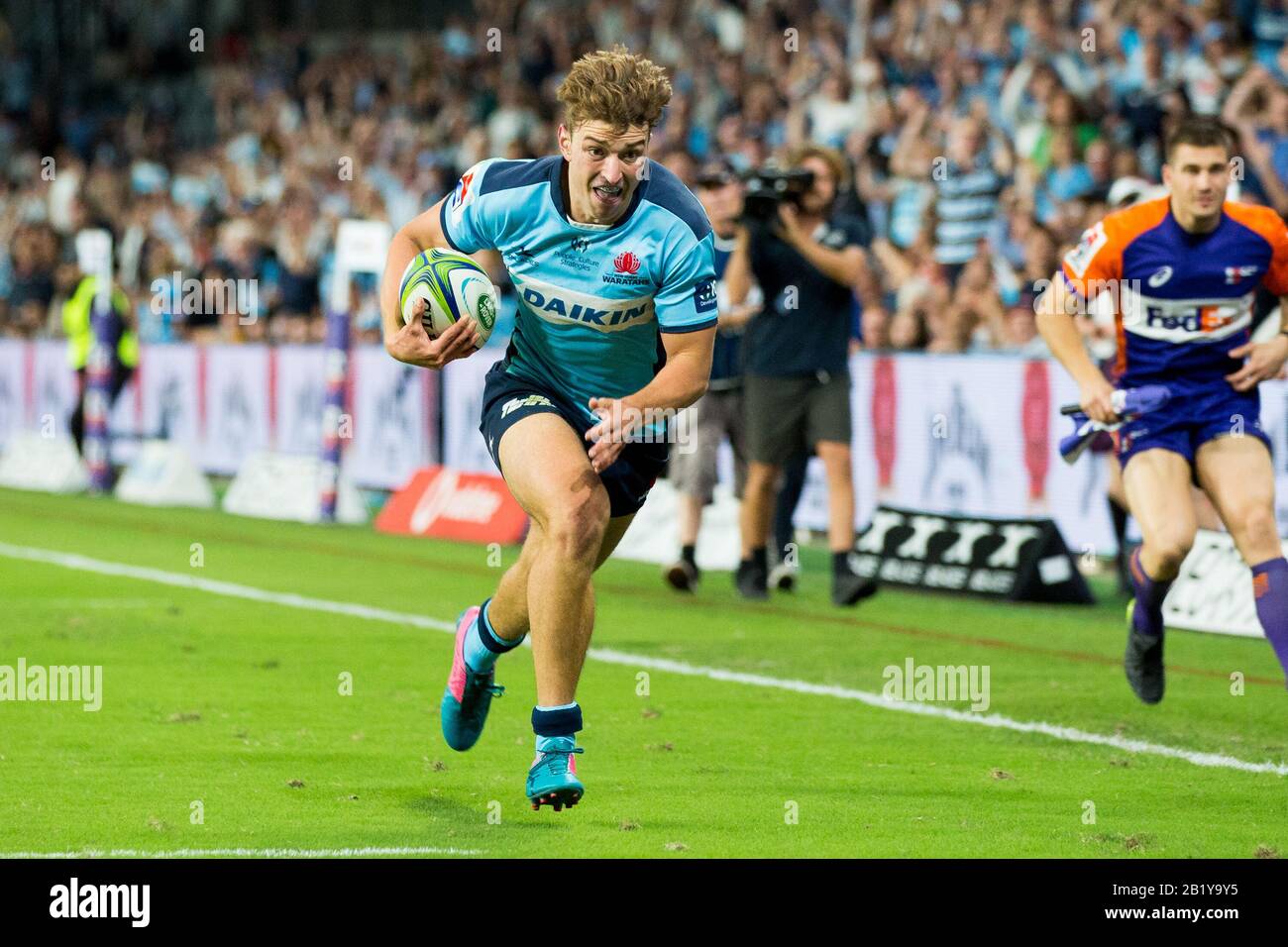 Sydney, Australie. 28 février 2020. James Ramm of Waratahs a fait un essai pendant le match de Super Rugby entre NSW Waratahs et Emirates Lions au Bankwest Stadium, Sydney, Australie, le 28 février 2020. Photo De Peter Dovgan. Utilisation éditoriale uniquement, licence requise pour une utilisation commerciale. Aucune utilisation dans les Paris, les jeux ou une seule publication de club/ligue/joueur. Crédit: Uk Sports Pics Ltd/Alay Live News Banque D'Images