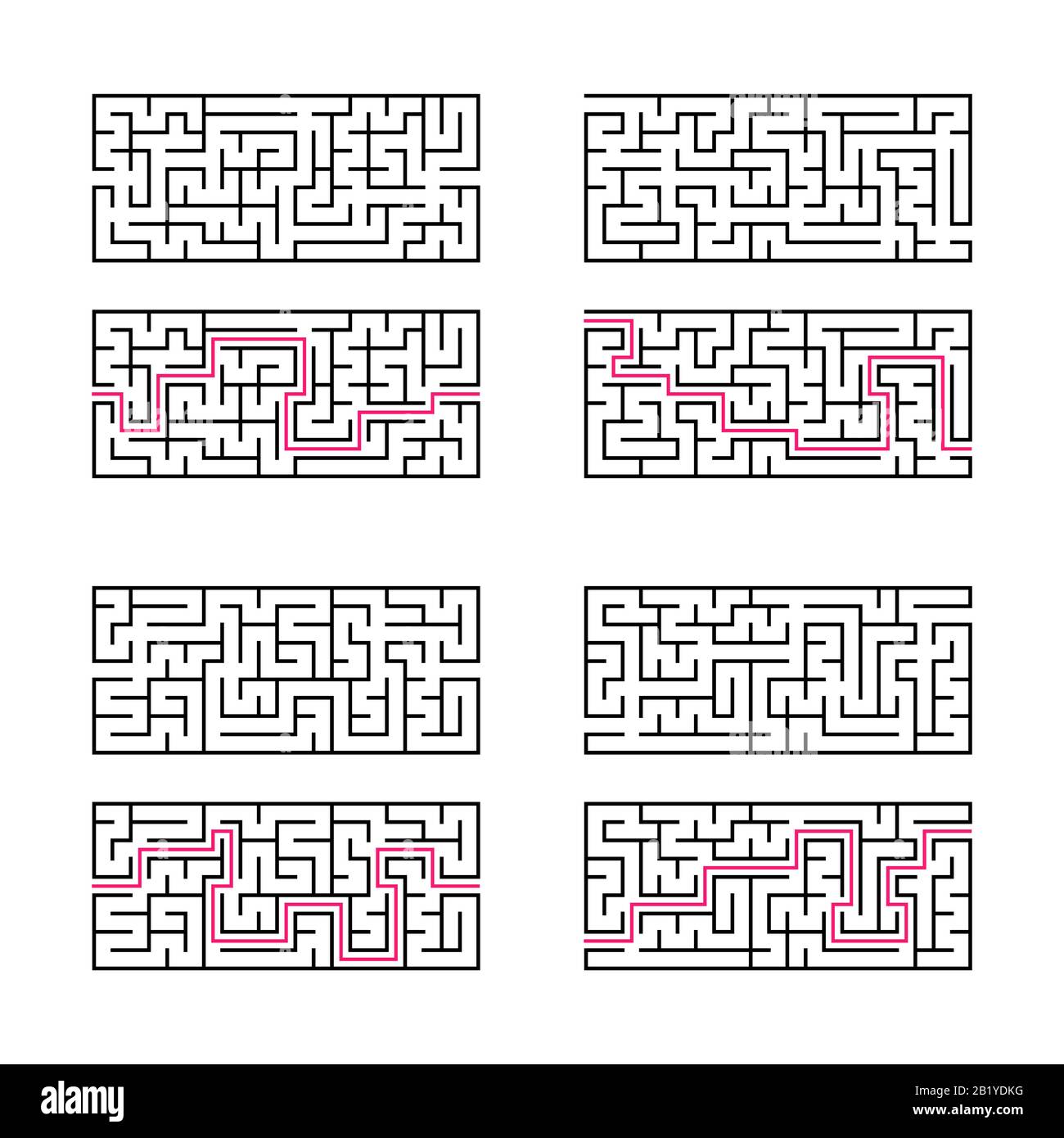 Ensemble de quatre labyrinthe rectangulaires. Un jeu pour enfants. Illustration vectorielle plate simple isolée sur fond blanc. Avec la réponse Illustration de Vecteur