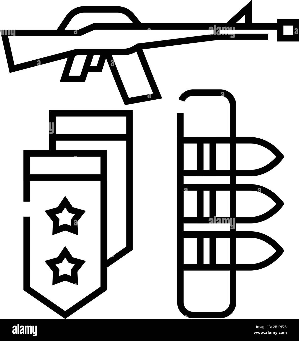 Icône de ligne d'armes militaires, signe de concept, illustration vectorielle, symbole linéaire. Illustration de Vecteur
