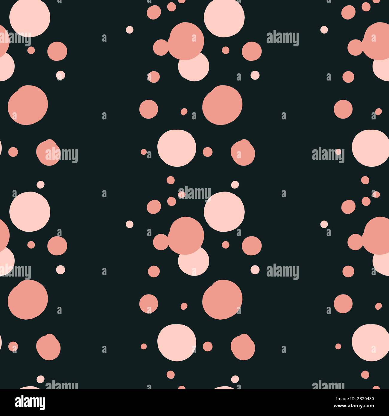 Motif vectoriel avec points roses sur fond noir - motif sans couture dessiné à la main Illustration de Vecteur