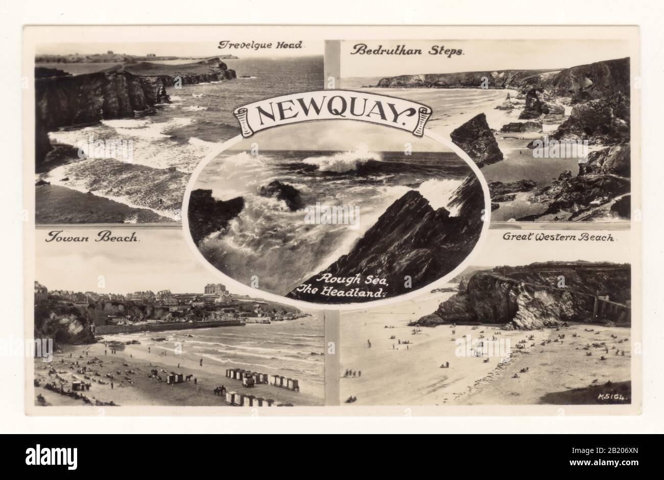 Début des années 1900 carte postale de Multi-vue de la populaire station balnéaire de Cornish de Newquay, vers 1910, début des années 1920, Cornwall, S.W. Angleterre, carte postale de plage rétro Royaume-Uni. Banque D'Images